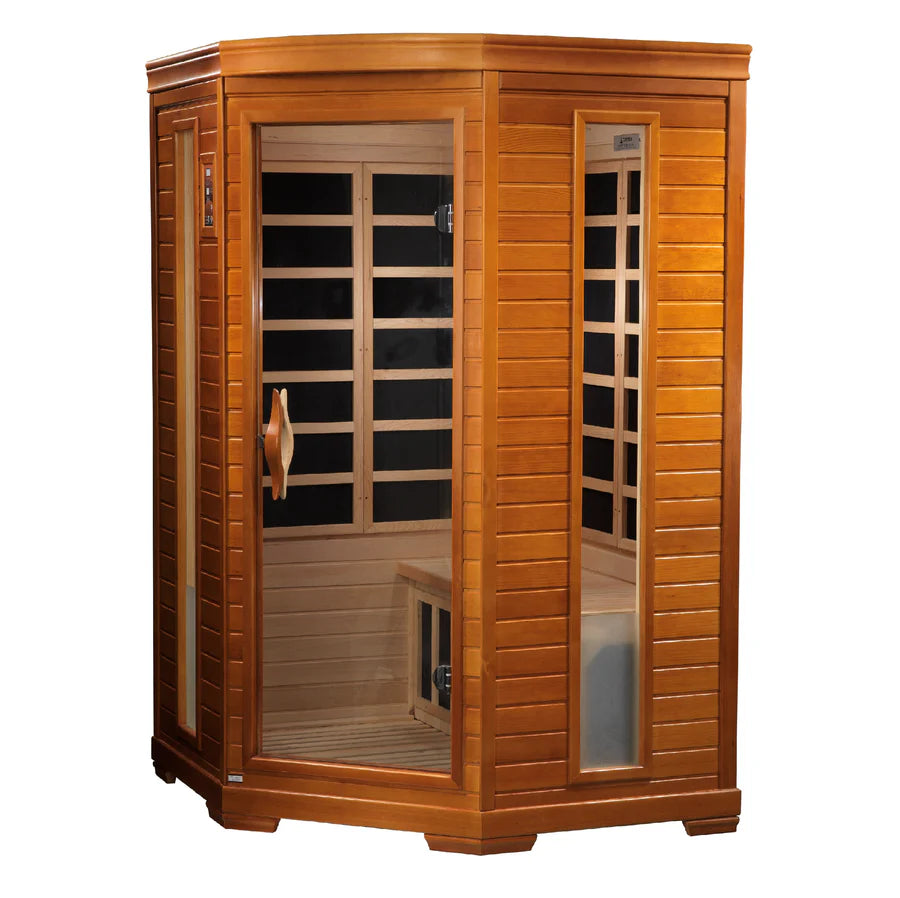 DYN-6225-02 Elite Dynamic Heming Elite 2-Person Corner Ultra Low EMF (Under 3MG) FAR Infrared Sauna (Canadian Hemlock) - Superior Health & Fitness Solutions