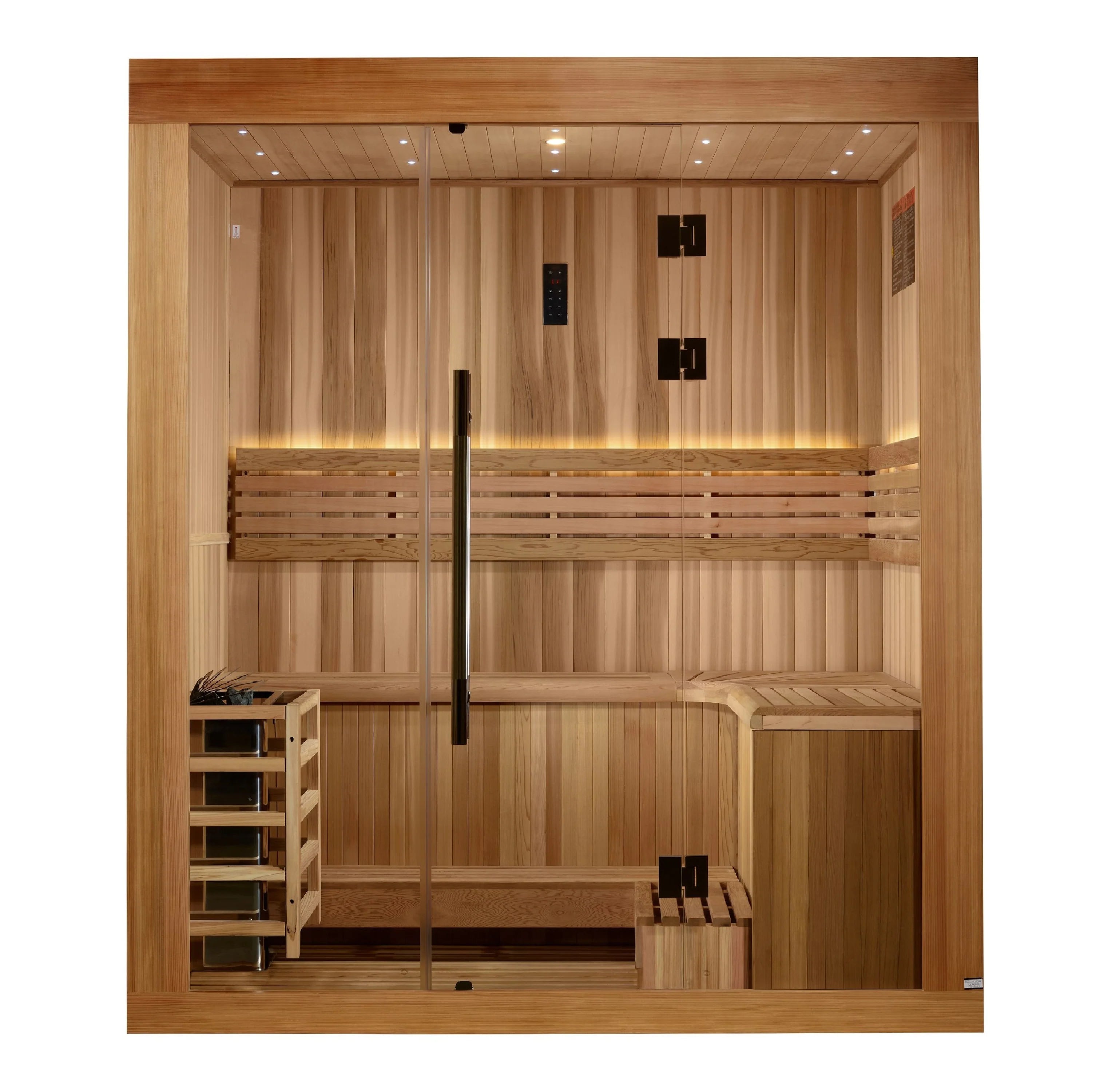 GDI-7389-02 Golden Designs 2025 Updated "Copenhagen Edition" 3 Person Traditional Sauna - Canadian Red Cedar Interior and Pacific Premium Clear Cedar Exterior - Superior Health & Fitness Solutions