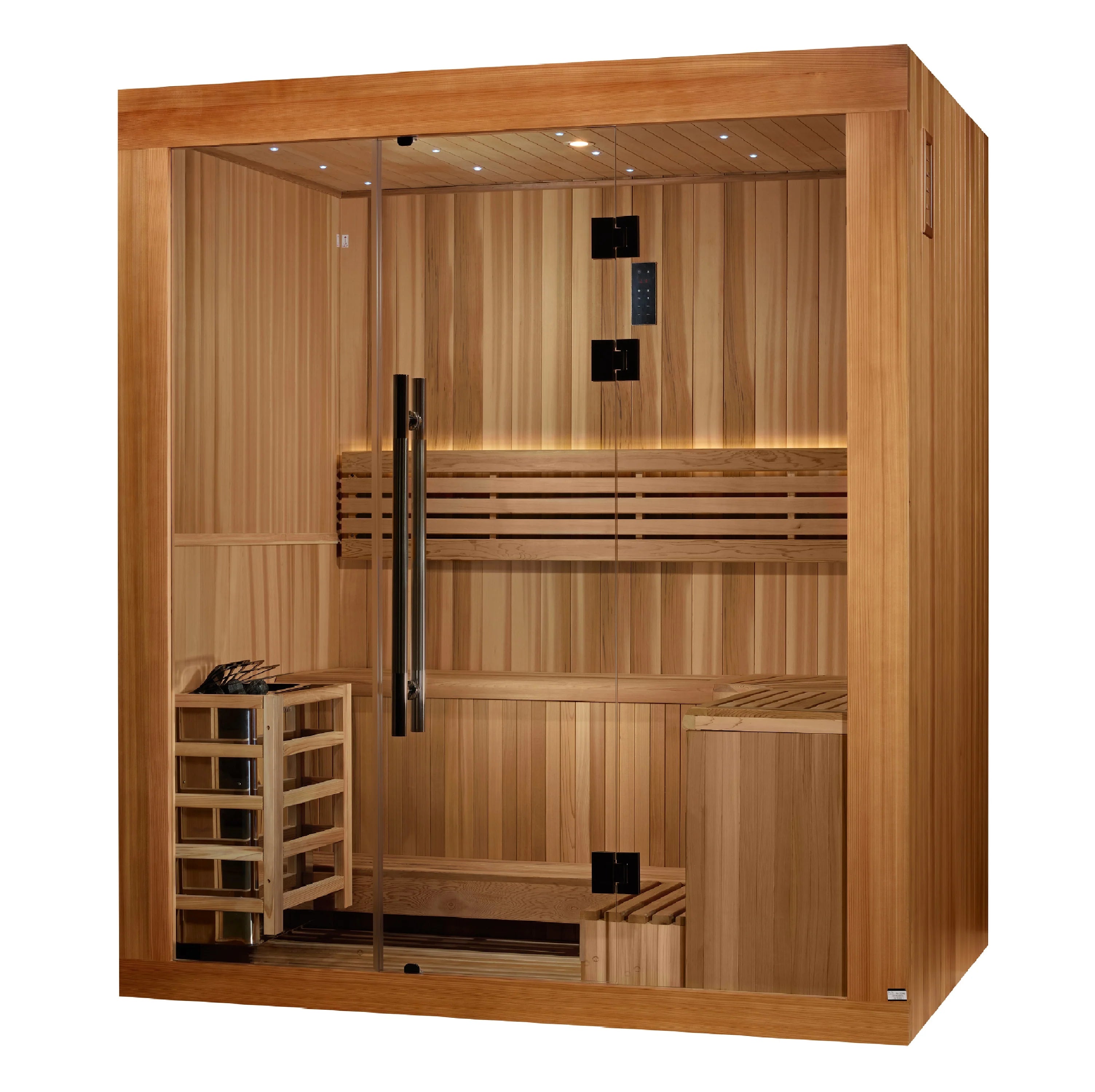 GDI-7389-02 Golden Designs 2025 Updated "Copenhagen Edition" 3 Person Traditional Sauna - Canadian Red Cedar Interior and Pacific Premium Clear Cedar Exterior - Superior Health & Fitness Solutions
