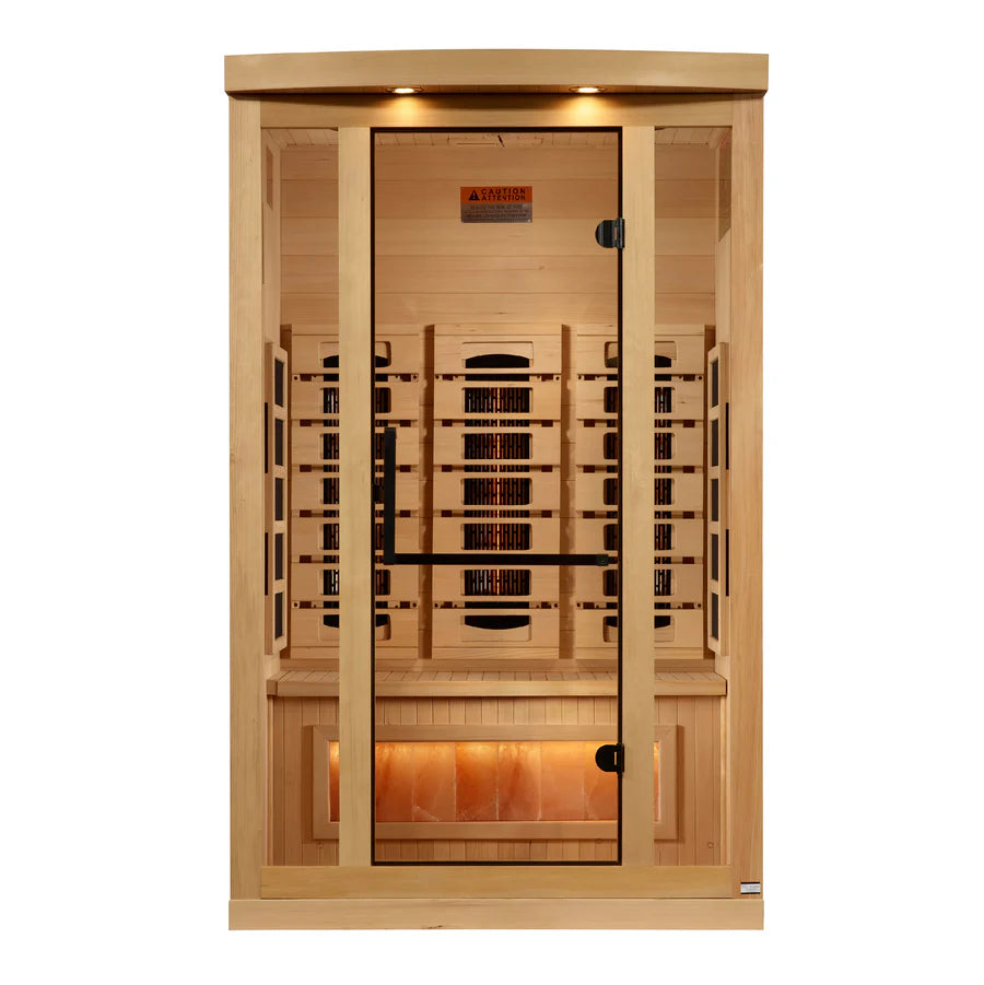 GDI-8020-03 Golden Designs 2-Person Full Spectrum PureTech™ Near Zero EMF FAR Infrared Sauna with Himalayan Salt Bar (Canadian Hemlock) - Superior Health & Fitness Solutions