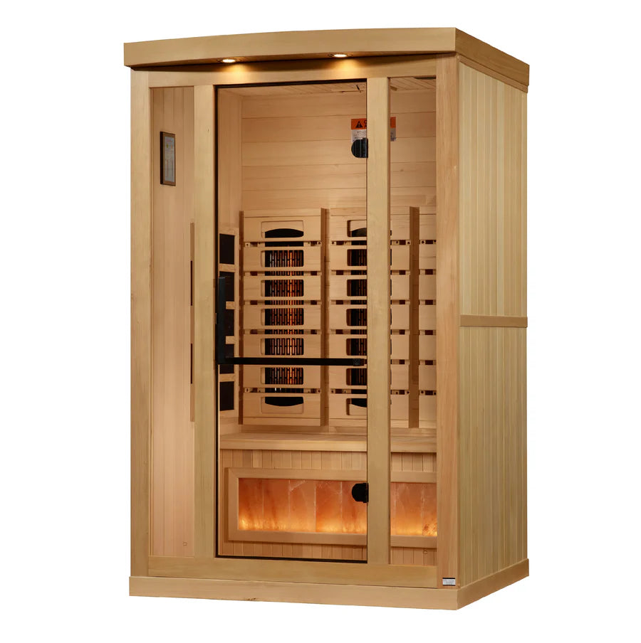 GDI-8020-03 Golden Designs 2-Person Full Spectrum PureTech™ Near Zero EMF FAR Infrared Sauna with Himalayan Salt Bar (Canadian Hemlock) - Superior Health & Fitness Solutions