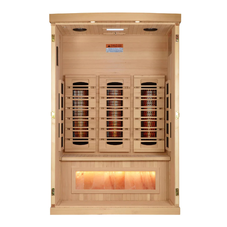 GDI-8020-03 Golden Designs 2-Person Full Spectrum PureTech™ Near Zero EMF FAR Infrared Sauna with Himalayan Salt Bar (Canadian Hemlock) - Superior Health & Fitness Solutions
