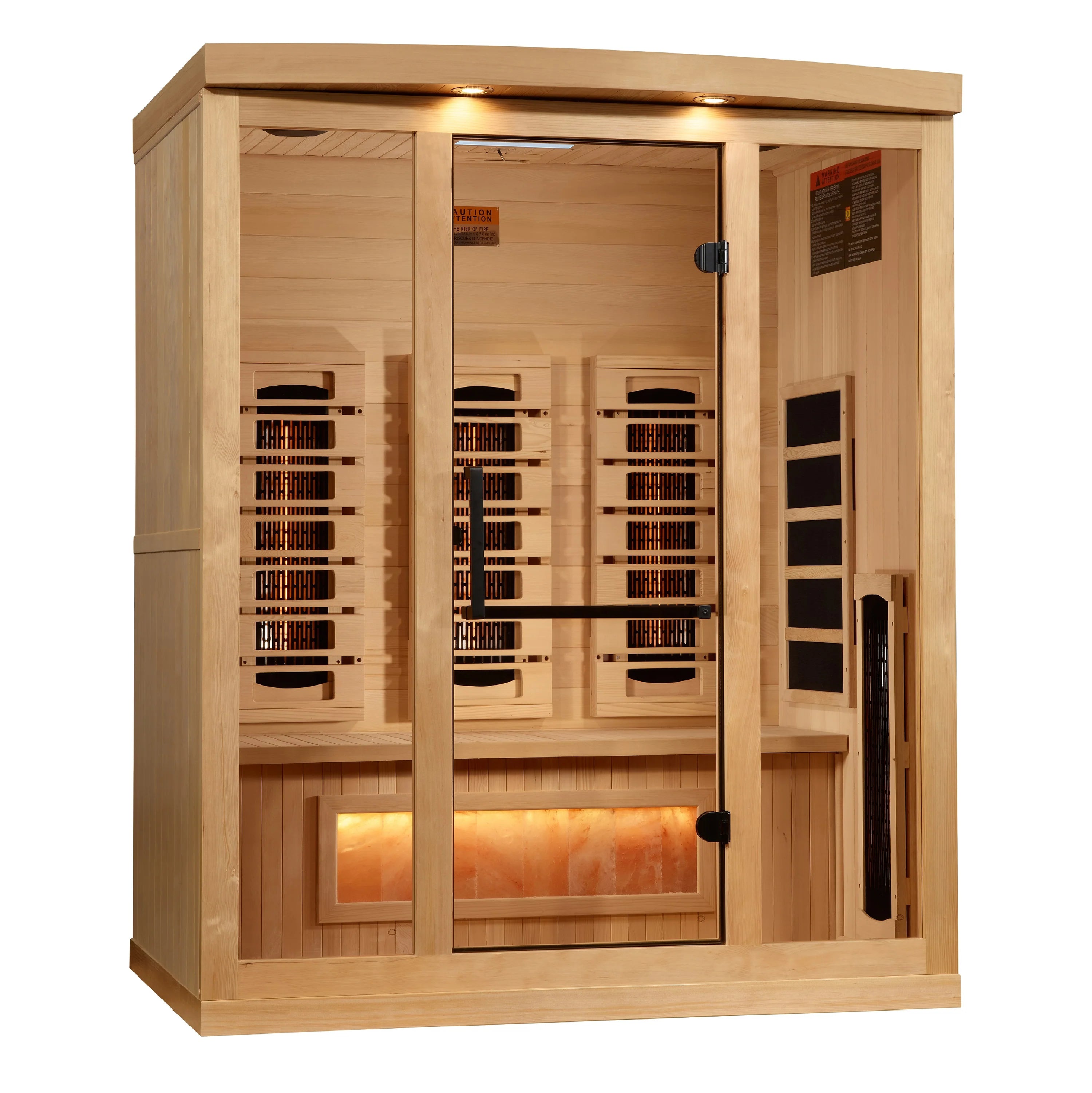 GDI-8030-03 Golden Designs 3-Person Full Spectrum PureTech™ Near Zero EMF FAR Infrared Sauna with Himalayan Salt Bar (Canadian Hemlock) - Superior Health & Fitness Solutions