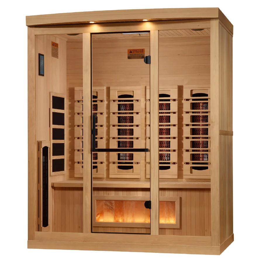 GDI-8040-03 Golden Designs 4-Person Full Spectrum PureTech™ Near Zero EMF FAR Infrared Sauna with Himalayan Salt Bar (Canadian Hemlock) - Superior Health & Fitness Solutions