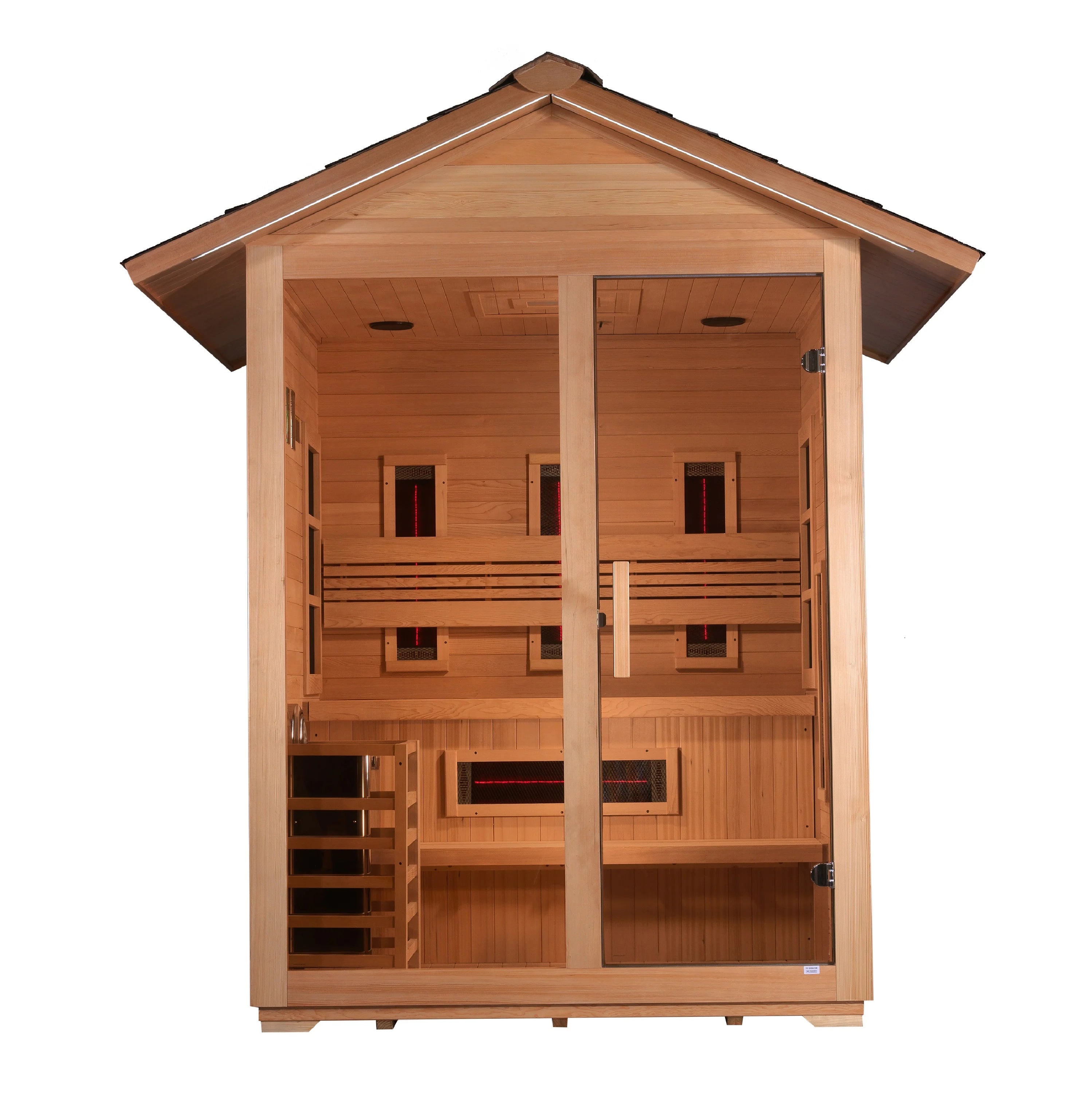 GDI-8123-01 Golden Designs "Carinthia" 3 Person Hybrid (PureTech™ Full Spectrum IR or Traditional Stove) Outdoor Sauna - Canadian Hemlock