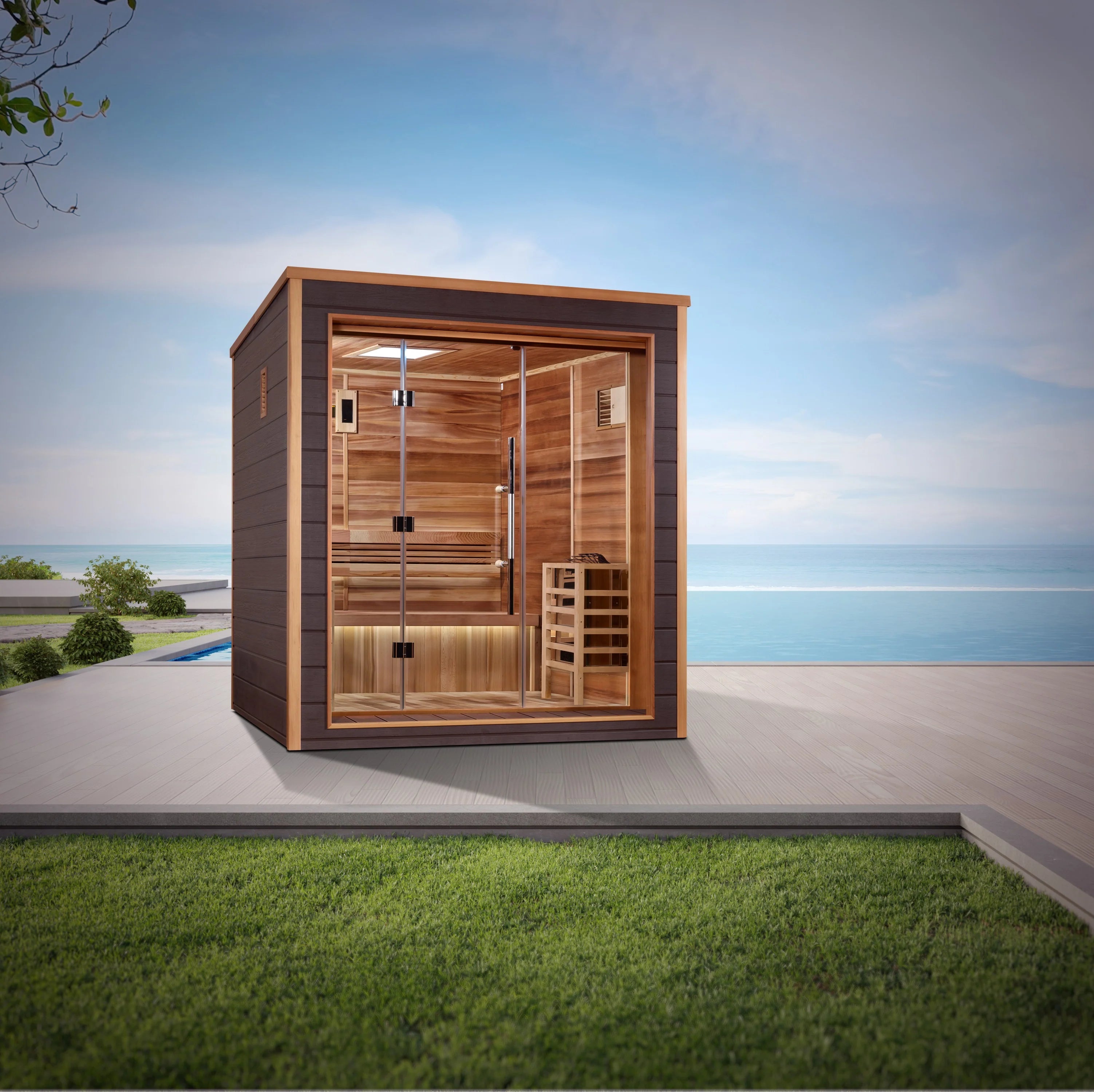 GDI-8203-01 Golden Designs "Drammen" 3 Person Outdoor Traditional Sauna - Canadian Red Cedar Interior