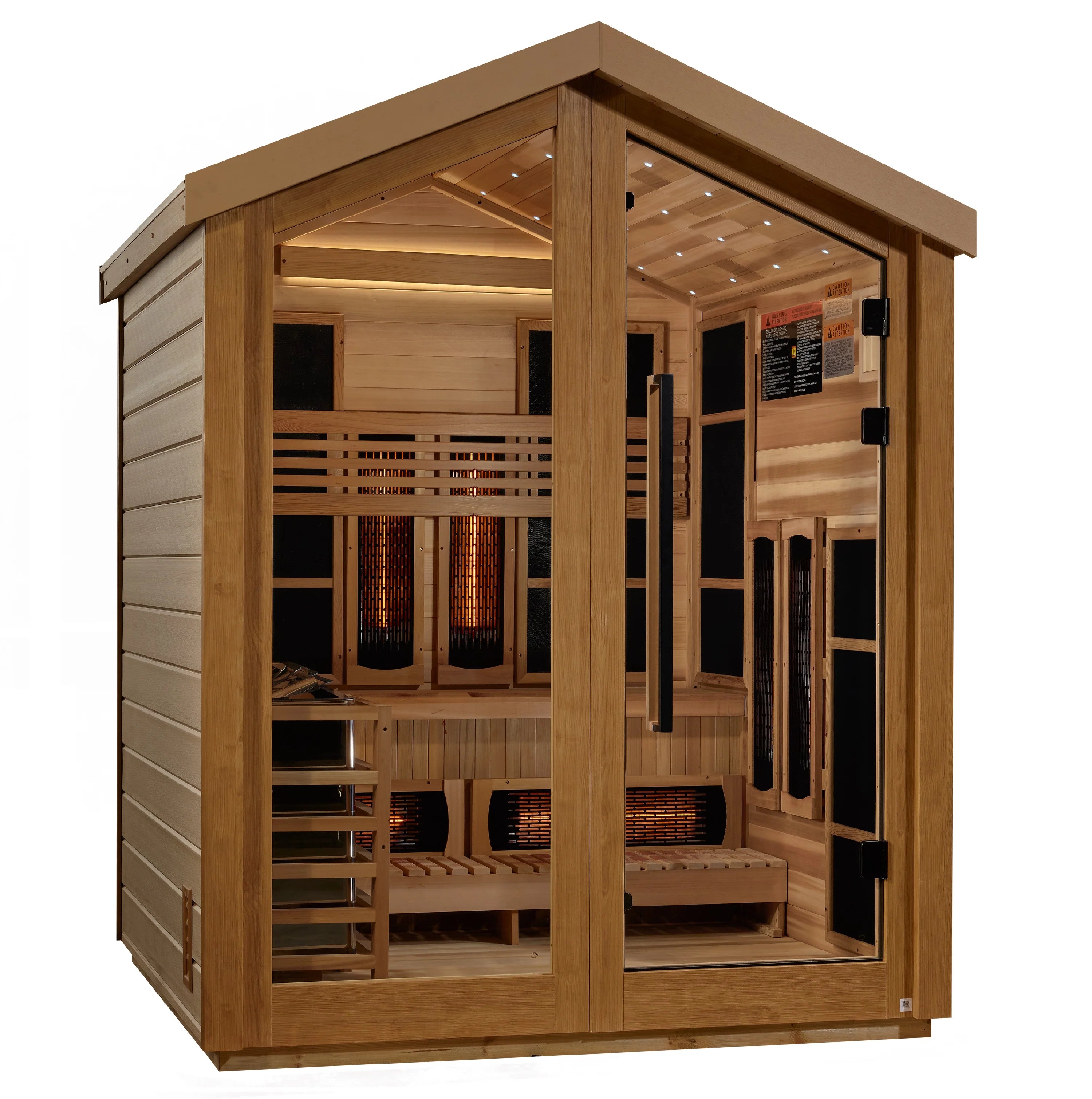 GDI-8523-01 Golden Designs "Loviisa" 3 Person Hybrid (PureTech™ Full Spectrum IR or Traditional Stove) Outdoor Sauna - Canadian Red Cedar Interior