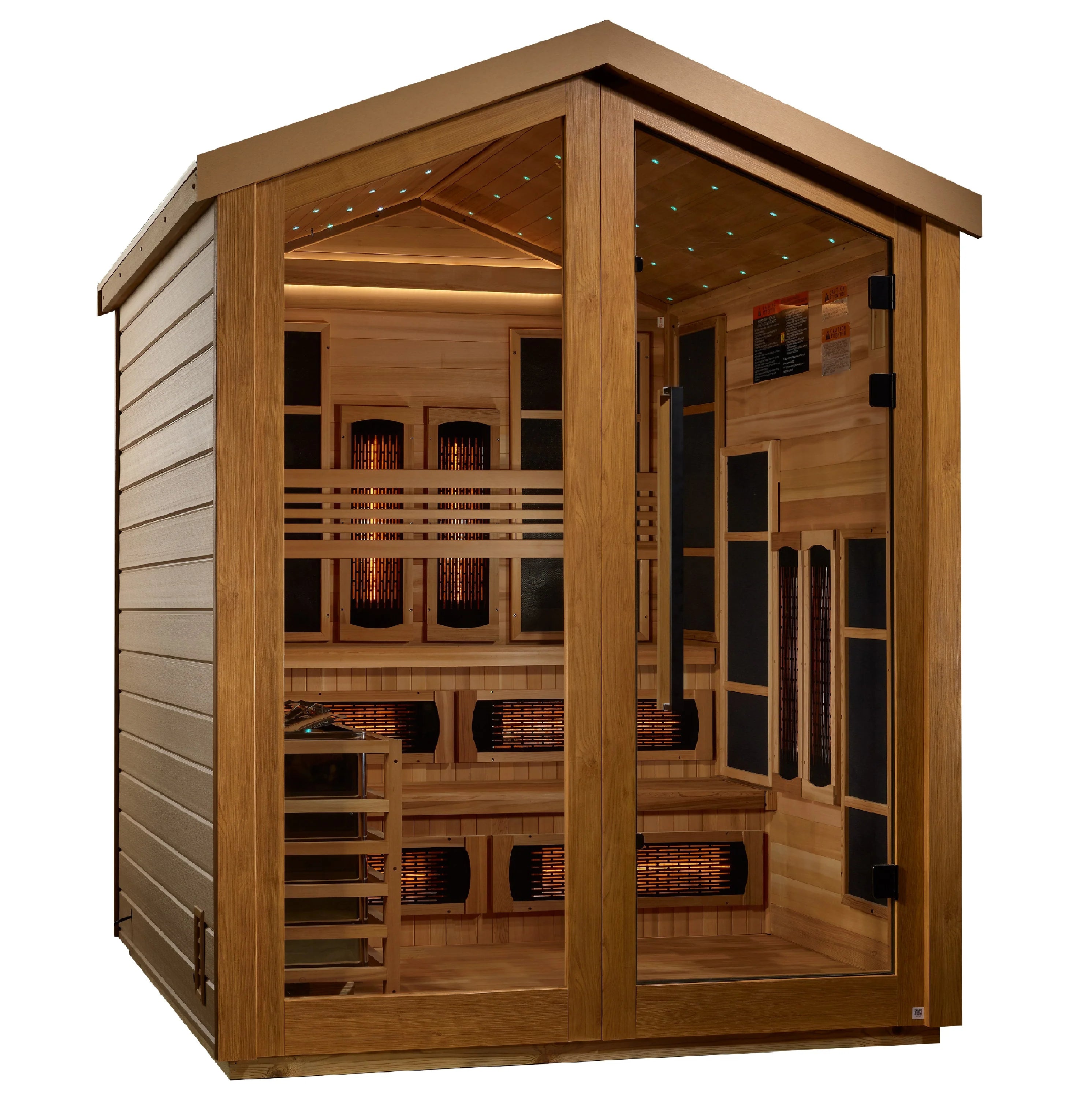 GDI-8526-01 Golden Designs "Kaskinen" 6 Person Hybrid (PureTech™ Full Spectrum IR or Traditional Stove) Outdoor Sauna - Canadian Red Cedar Interior