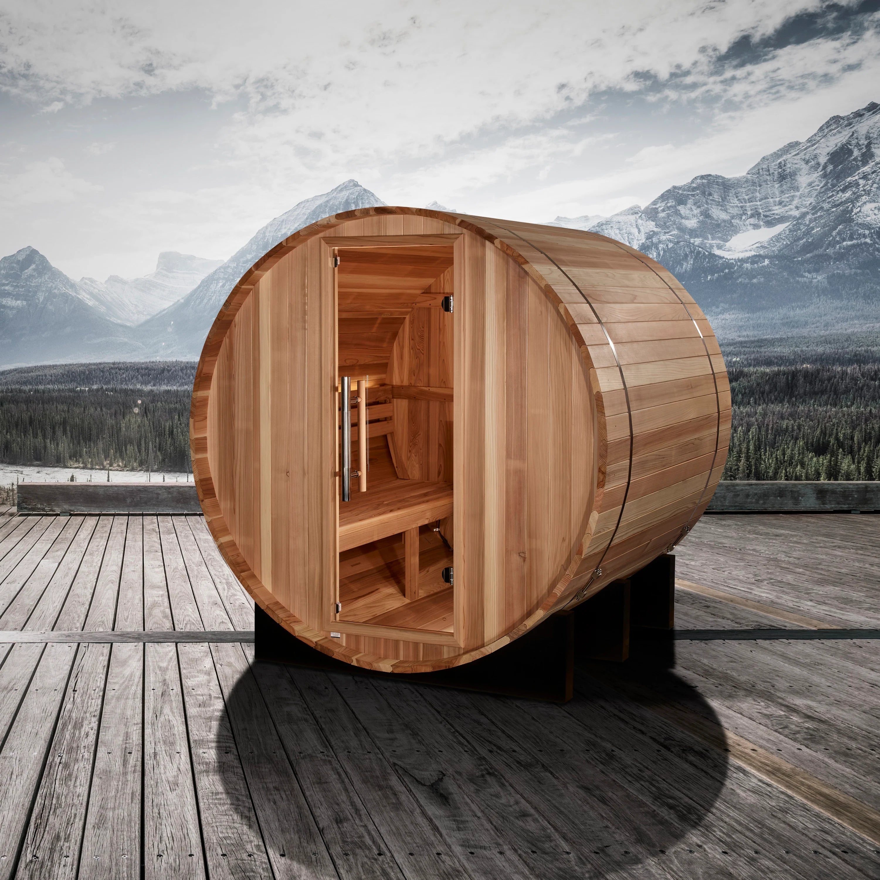 GDI-B002-01 Golden Designs "St. Moritz" 2 Person Barrel Traditional Sauna - Pacific Cedar