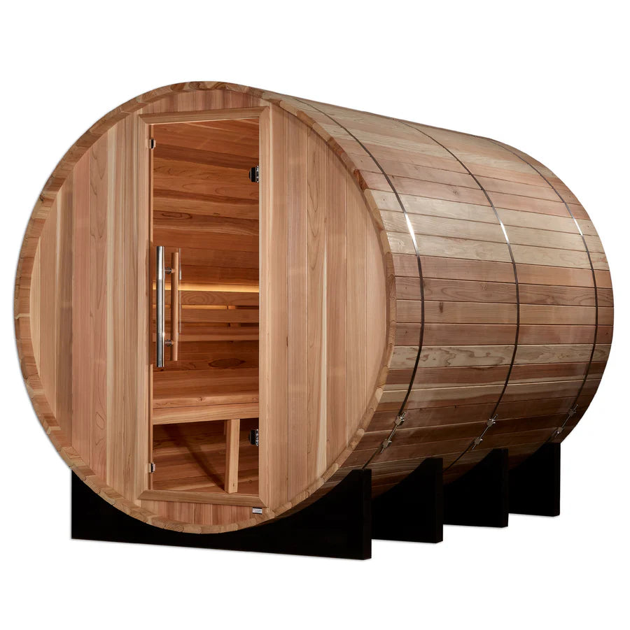 GDI-B006-01 Golden Designs "Klosters" 6 Person Barrel Traditional Sauna - Pacific Cedar