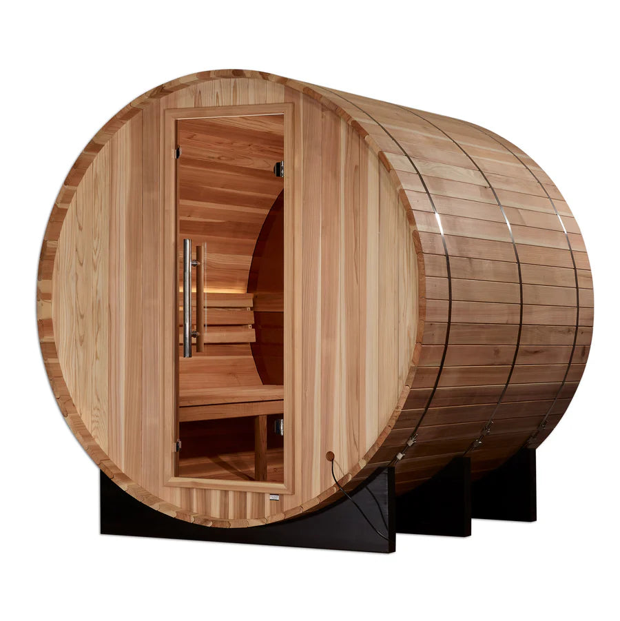 GDI-B024-01 Golden Designs "Zurich" 4 Person Barrel with Bronze Privacy View - Traditional Sauna - Pacific Cedar