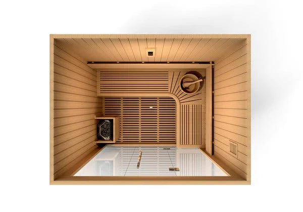 GDI-7389-02 Golden Designs 2025 Updated "Copenhagen Edition" 3 Person Traditional Sauna - Canadian Red Cedar Interior and Pacific Premium Clear Cedar Exterior - Superior Health & Fitness Solutions