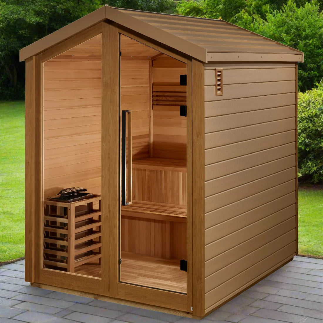 GDI-8506-01 Golden Designs "Kaarina" 6 Person Outdoor Traditional Sauna - Canadian Red Cedar Interior
