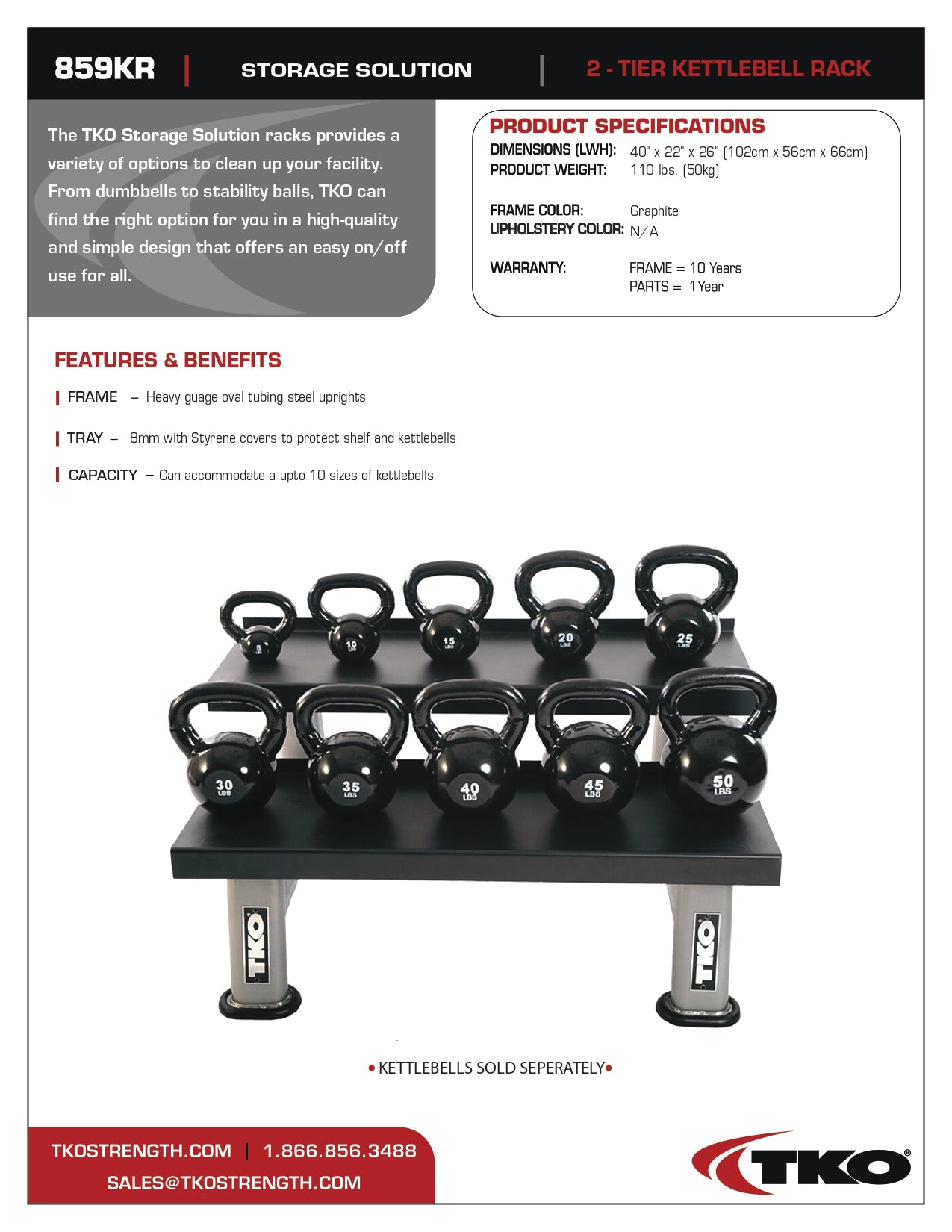 TKO 4kg-36kg Cast Kettlebell Set w/ 2 Tier Rack - Superior Health & Fitness Solutions