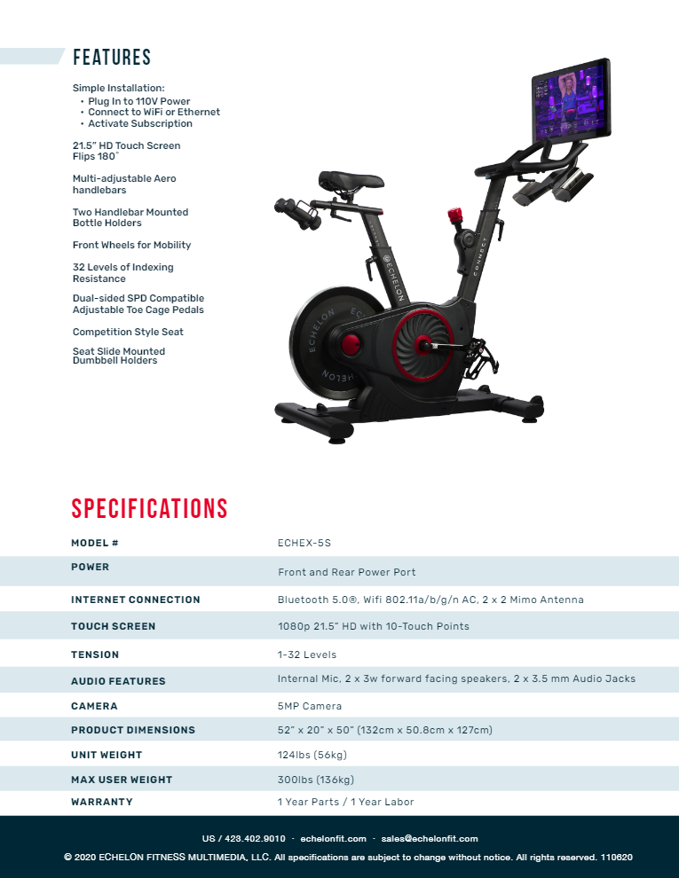 Echelon EX-5s Connected Bike w/ 22" Touchscreen - Superior Health & Fitness Solutions