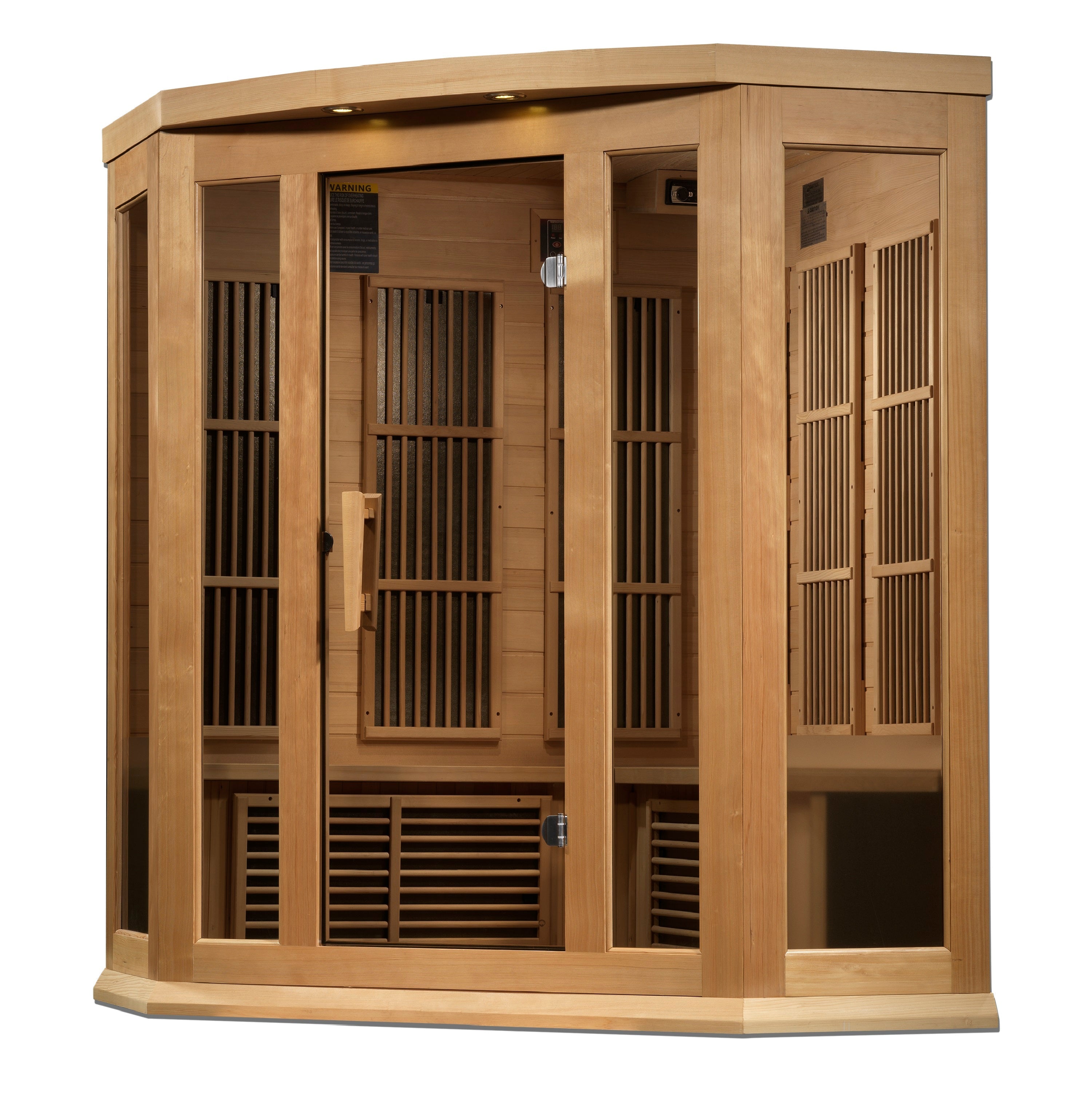 MX-K356-01-ZF Maxxus 3-Person Corner Near Zero EMF FAR Infrared Sauna - Canadian Hemlock - Superior Health & Fitness Solutions