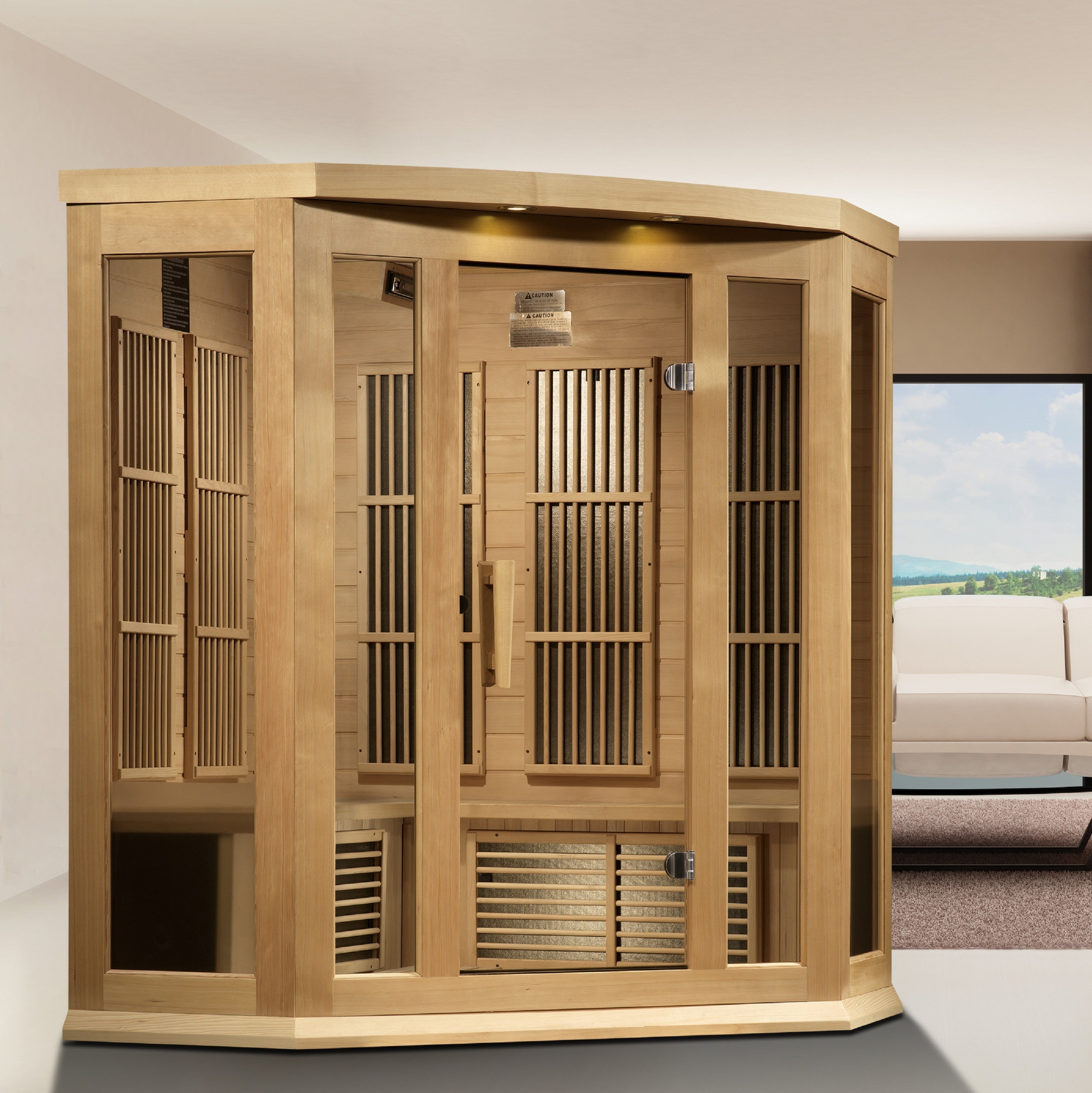 MX-K356-01-ZF Maxxus 3-Person Corner Near Zero EMF FAR Infrared Sauna - Canadian Hemlock - Superior Health & Fitness Solutions