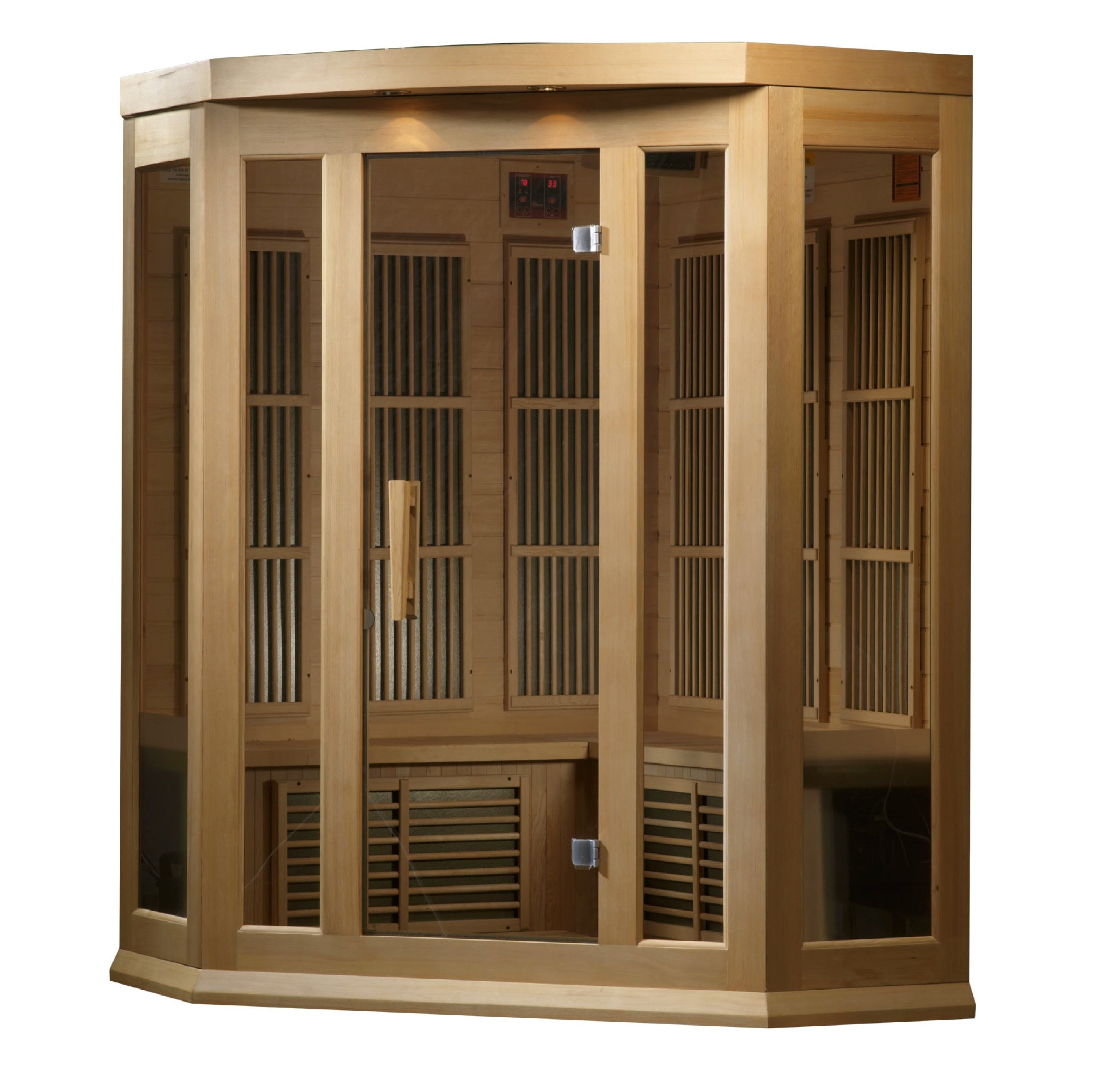MX-K356-01 Maxxus 3-Person Corner Low EMF FAR Infrared Sauna Canadian Hemlock - Superior Health & Fitness Solutions