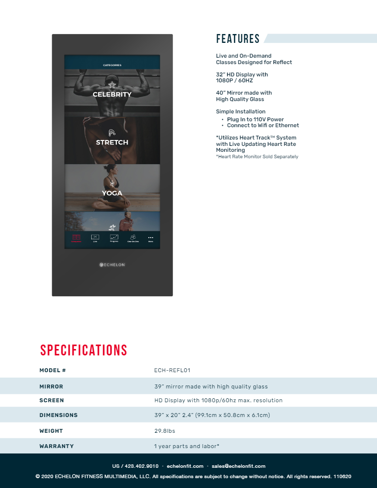 Reflect 50" Touchscreen Connected Fitness Mirror - Superior Health & Fitness Solutions