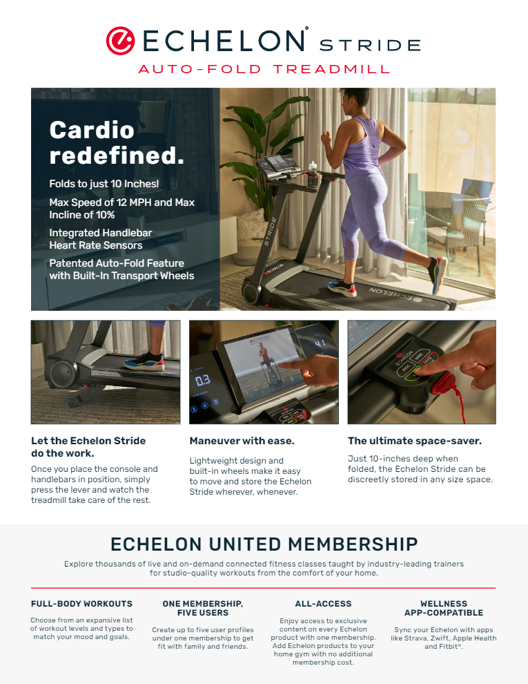 Echelon Stride Auto-Fold Connected Treadmill - Superior Health & Fitness Solutions