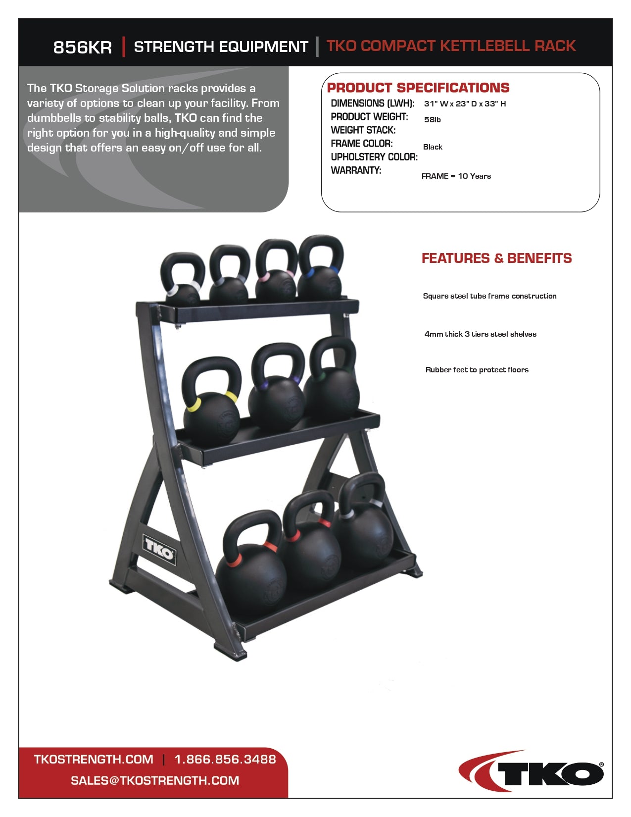TKO 4kg-36kg Cast Kettlebell Set w/ 3 Tier Rack