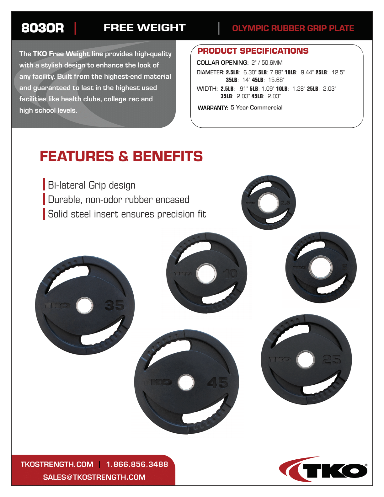 TKO 255lb Rubber Oly Plate Set w/ 6210 Plate Tree