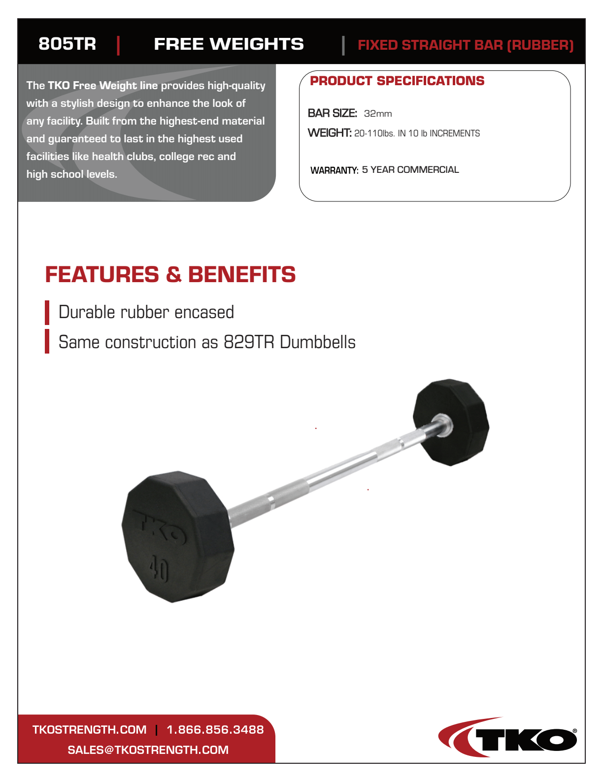 TKO 20-110lb Rubber Straight Barbells w/ 10 Set Rack - Superior Health & Fitness Solutions