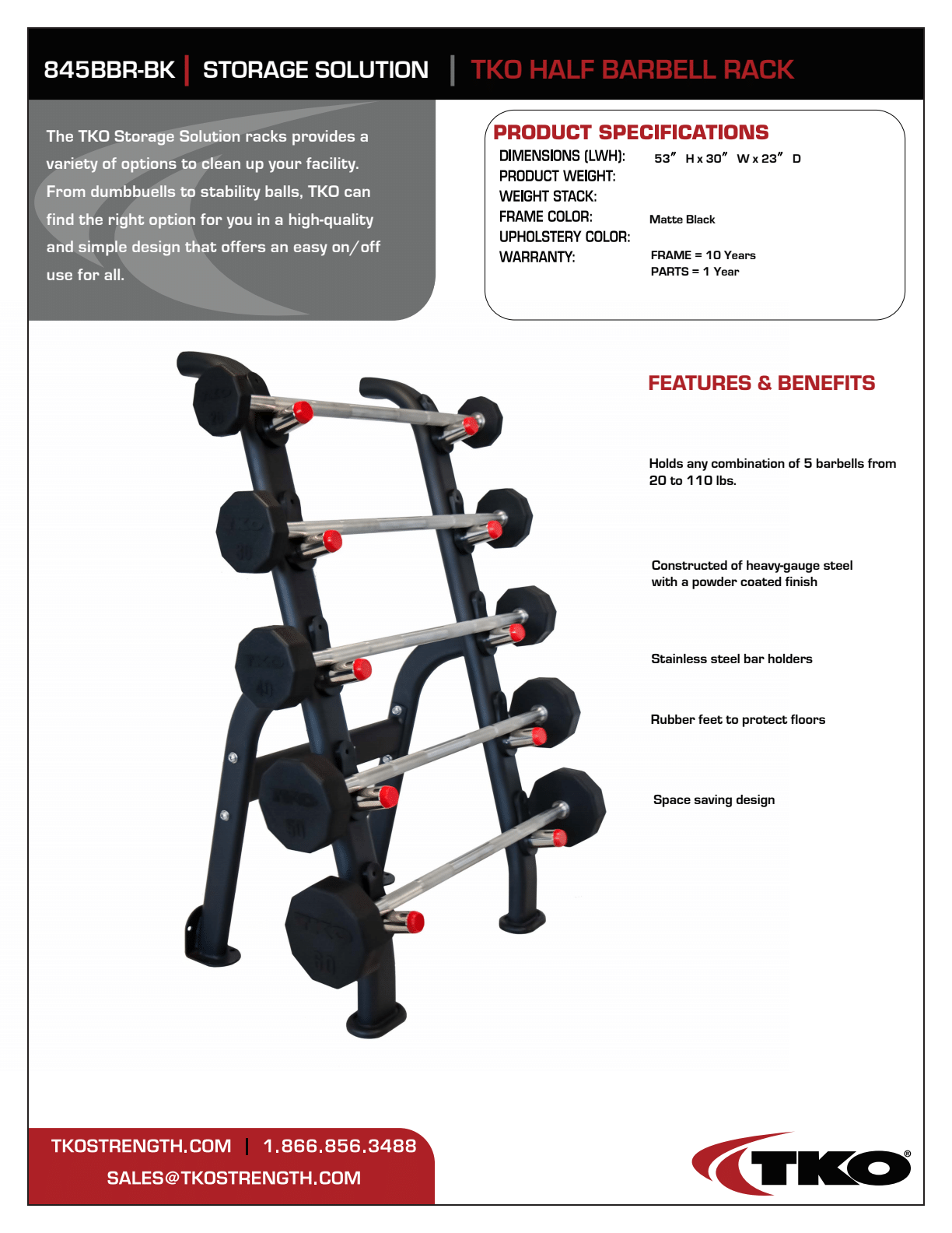 TKO 20-60lb Rubber Curl Barbells w/ 5 Set Rack