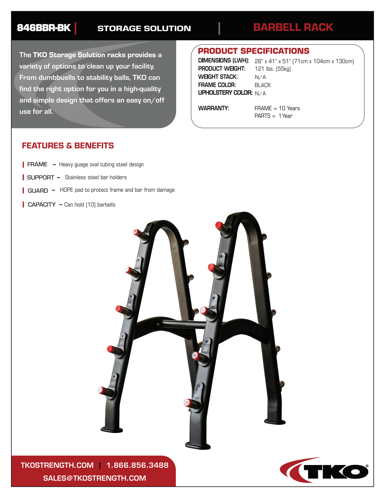 TKO 20-110lb Rubber Curl Barbells w/ 10 Set Rack