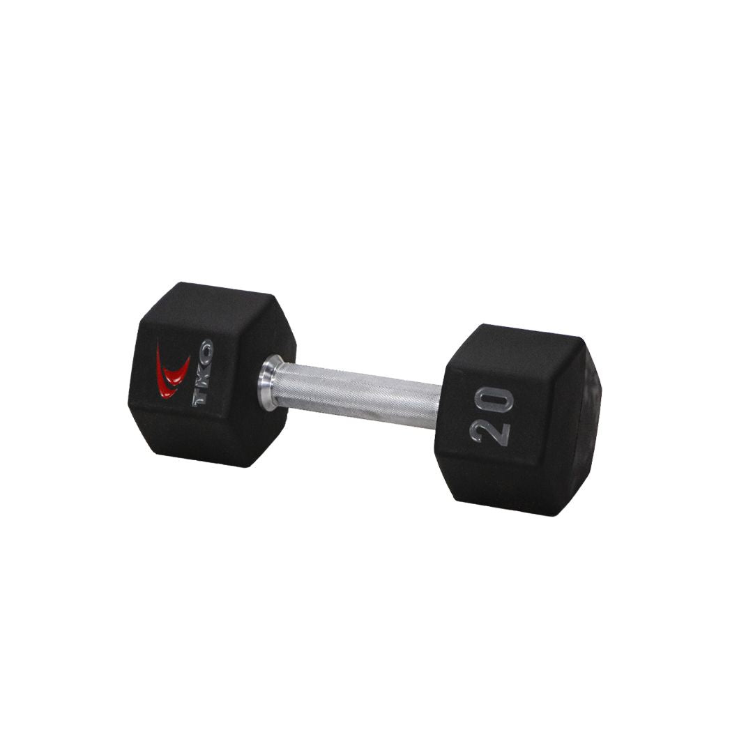 TKO 5-100lb Urethane Hex Tri-Grip Handle Dumbbells w/ 3 Tier Shelf Rack