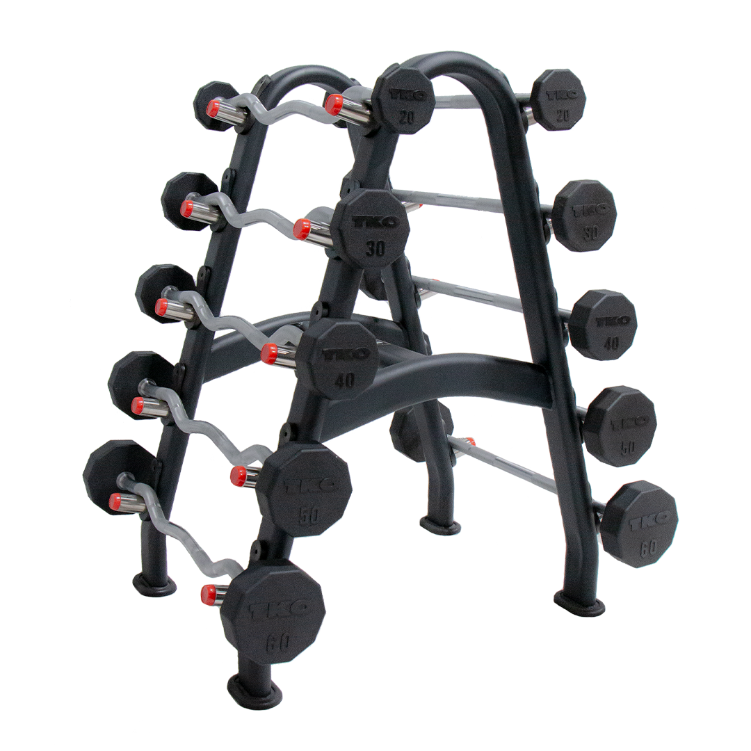 TKO 20-60lb Rubber Straight & 20-60lb Curl Barbell w/ 10 Set Rack