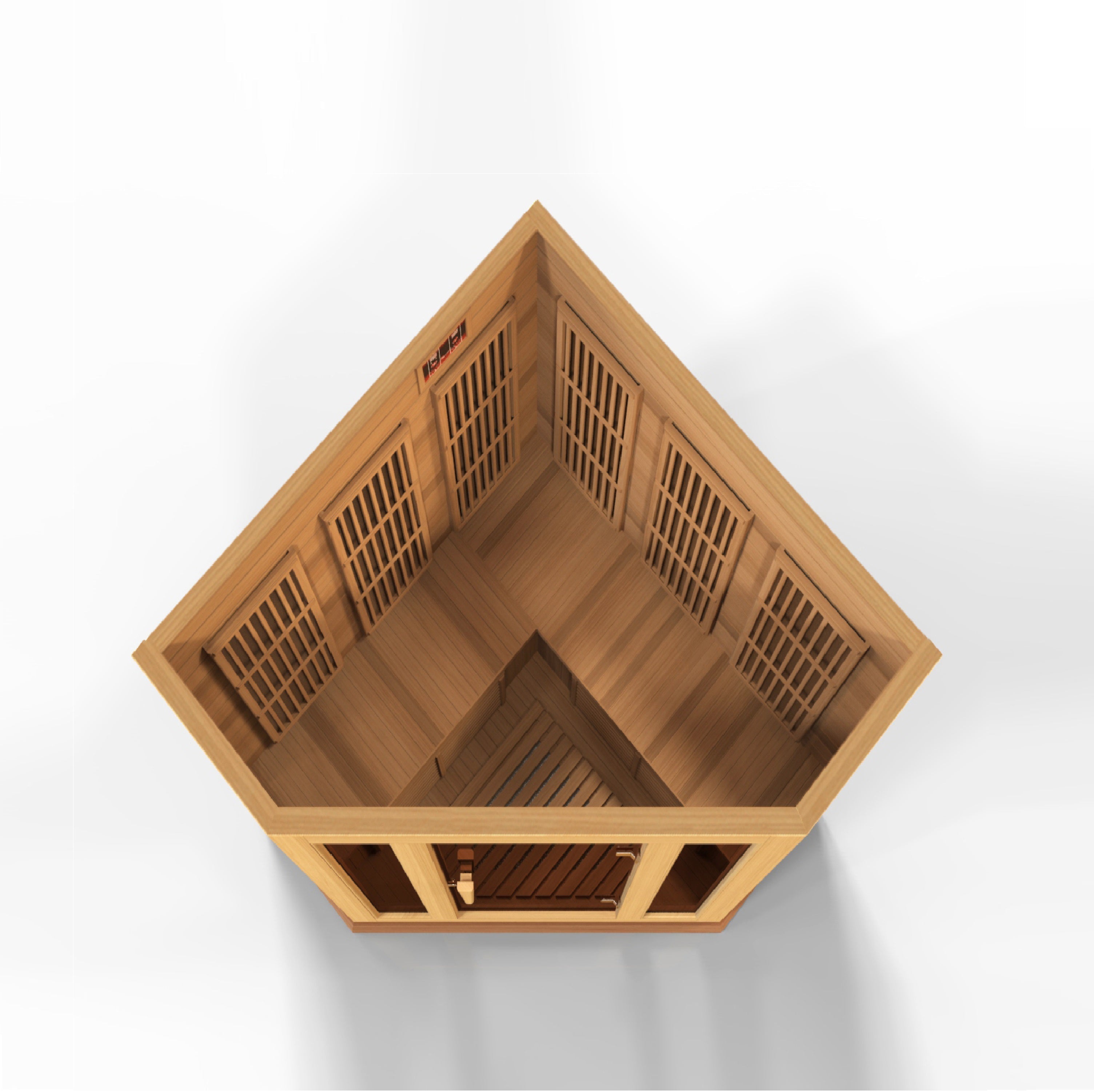 MX-K356-01 Maxxus 3-Person Corner Low EMF FAR Infrared Sauna Canadian Red Cedar - Superior Health & Fitness Solutions